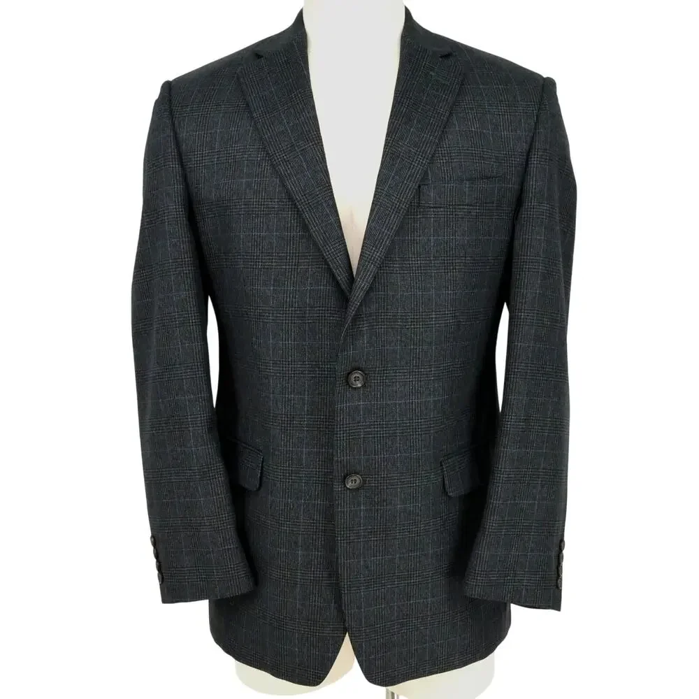 Lauren Ralph Lauren Sport Coat Mens 42L Dark Gray Glen Plaid Jacket Career